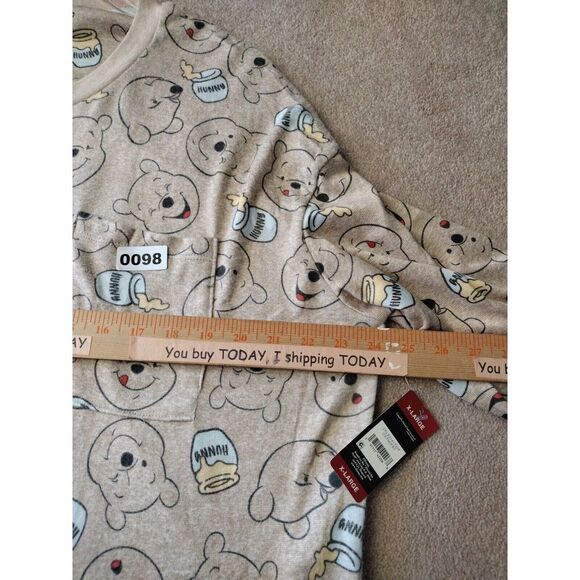 Disney Pajama Set Women XL Tan Winnie the Pooh Lightweight Long Sleeve Crew Neck - Picture 7 of 10